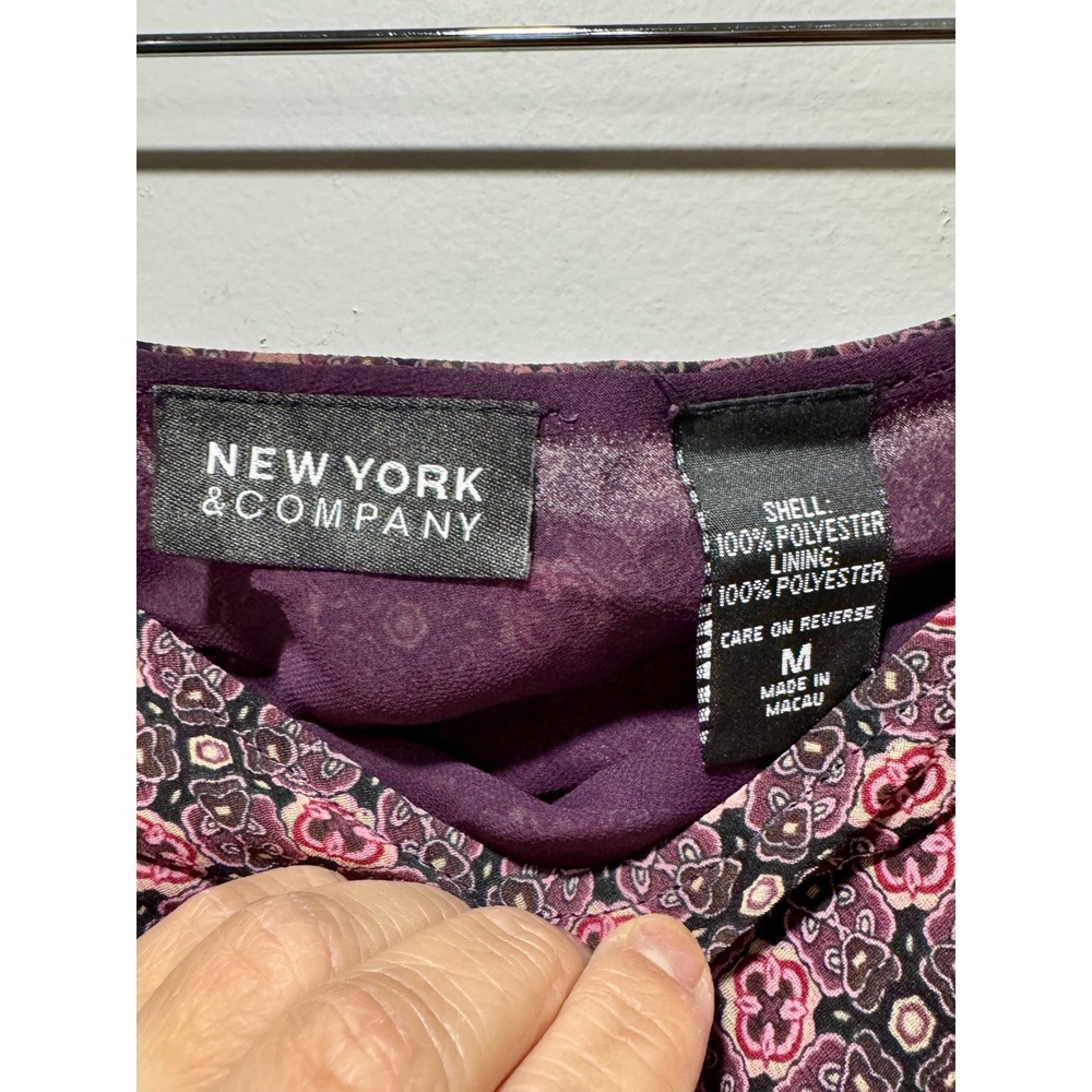 New York & Company Pink Purple Geometric Floral Medallion Chiffon Midi Skirt M - Picture 4 of 6